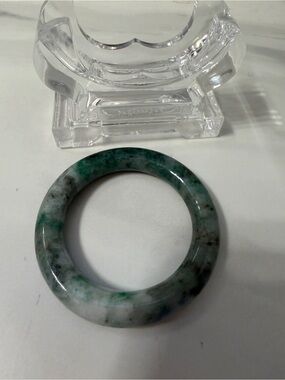 Jade Green and Gray Marbled Jadeite Bangle Bracelet